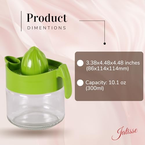 Glass Lemon Juicer, Small Grapefruit and Citrus Juicer, Extractor Manual Hand with Handle and Pour Spout, BPA Free and Lead-Free Heavyweight Crystal Clear Glass 10.1oz (Yellow)