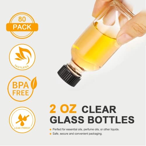 Maredash Small Clear Glass Bottles with Lids, 2 oz Glass Containers 80 Pack