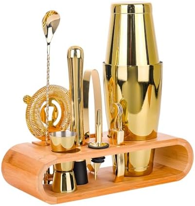 Cocktail Shaker Set Stainless Steel Shakers Bartending kit Bar Kits Bar Tool Sets for Professional Bartender and Home (Gold, 10-Pcs Boston Shaker)
