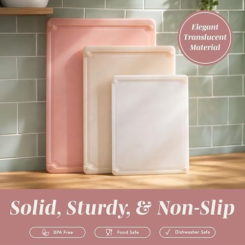 COOK WITH COLOR Extra Large Cutting Board Set, Jumbo-Sized Boards with Rubber Border for Enhanced Cooking Experience, 3-Piece, Pink