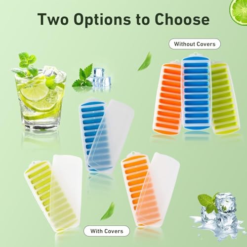 Lily's Home Water Bottle Ice Cube Tray - Silicone Ice Stick Set with Lids - 3 Skinny Reusable Trays, 30 Long Sticks for Bottles