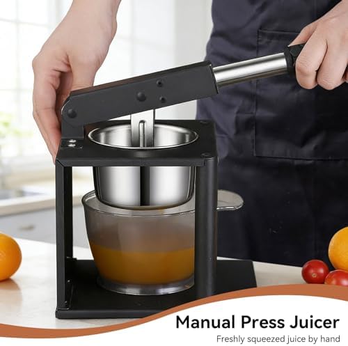 Manual Press Juicer, 304 Stainless Steel Hand Pressed Fruit Squeezer with Two Filters Lever Design Lemon Juicer Squeezer for Orange Grapefruit Pomegranate – Easy Clean for Home Use