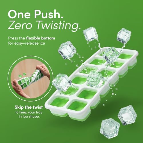 KEPLIN 2pk Silicone Ice Cube Trays with Non-Spill Lids, Easy to Remove Tray, LFGB Certified BPA Free, Flexible Silicone Ice Cube Moulds, Parties, Drinks, Cocktails & Frozen Liquids (Green)