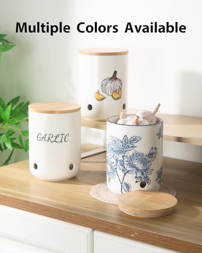 Ceramic Garlic Keeper, Garlic Holder, Garlic Storage Container, Blue