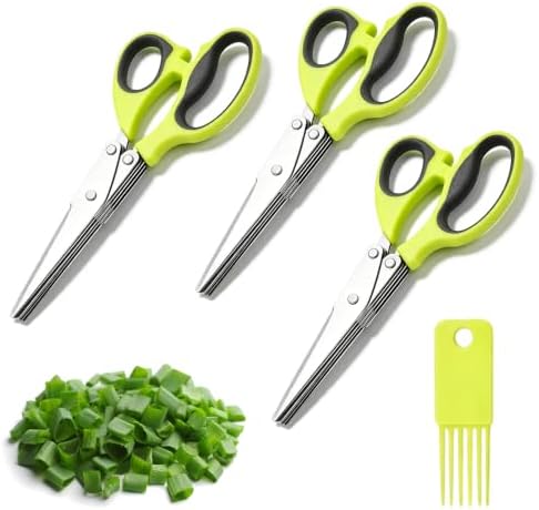 Multipurpose 5 Blade Herb Scissors,2026 Kitchen Herb Shears Herb Cutter with Cover and Cleaning Comb for Chopping Basil Chive Parsley，Green-3pc