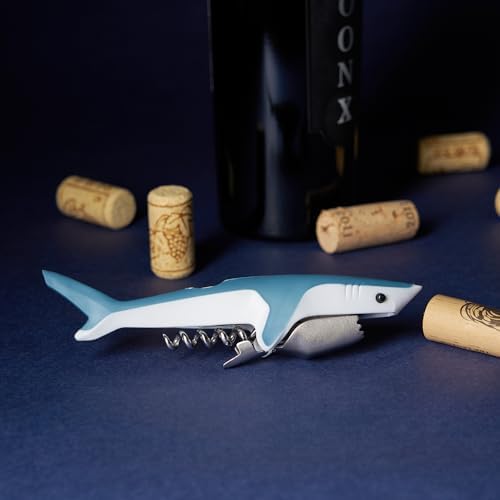 True Shark Waiters Corkscrew Wine Opener with Sharp Foil Cutter, Durable Stainless Steel and & Soft Touch Plastic Perfect for Home Bar, Kitchen, Outdoor Party, Gifts for Wine Lovers, Set of 1
