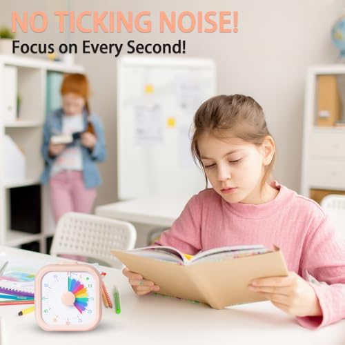 Visual Timer for Kids 60 Minute Countdown Timer Rainbow Square Desktop Timer for Classroom Study Office Kitchen with Silent Operation (Pink)