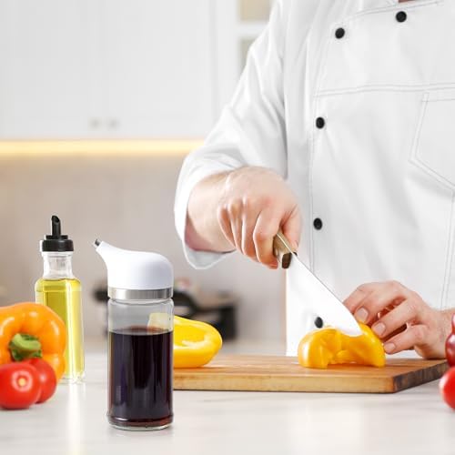2 Pcs Cruet Dispenser Set 6 oz, White Glass Soy Sauce Dispenser, Small Olive Oil and Vinegar Bottles, Soy Sauce Bottle, Non Drip Spout Cruet Bottle Container for Kitchen Cooking