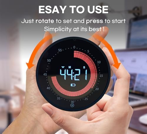 Visual Digital Timer - 60 Min Countdown & Count Up, Large LED Screen with Red Visual Disc, Magnetic Silent Timer for Kids, Seniors, Classroom, Kitchen Cooking, ADHD & Autism Productivity Tool