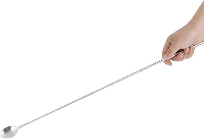 Stainless Steel Extendable Stirring Spoon - 24.4in Long Telescopic Handle for Barbecue & Tableware Supplies