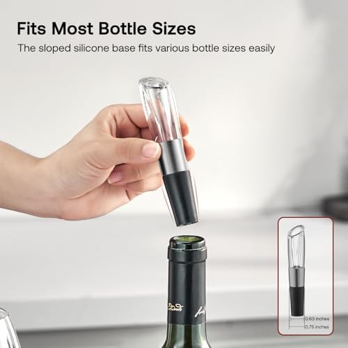 Elegant Wine Aerator Pourer Spout by ELMWAY - Clear Wine Air Aerator Enhances Flavor, Aroma & Finish, No Spill Design, Wine Accessory Gift for Wine Lovers - Gunmetal