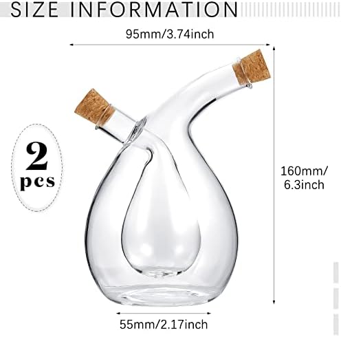 Suclain 2 Pcs Oil and Vinegar Dispenser, 2 in 1 Glass Olive Oil and Vinegar Cruet Dispenser Bottle, Olive Soy Sauce Dispenser Double Pourer Spout, Kitchen Cooking Container(Classic)
