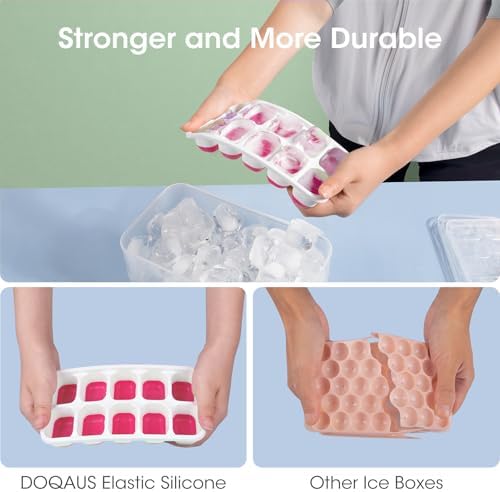 DOQAUS Ice Cube Tray with Lid and Bin,4 Pack Ice Cube Trays for Freezer