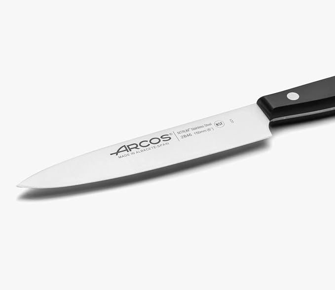 Arcos Chef Knife 6 Inch Stainless Steel. Cooking Knife to Cut and Peel Small Food. Ergonomic Polyoxymethylene Handle and 150mm Blade. Series Universal. Color Black