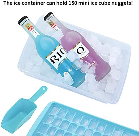 2 Pack Ice Cube Tray with Lid and Bin for Freezer, Easy Release 55 Nugget Ice Tray with Cover, Storage Container, Scoop. Perfect Small Ice Cube Maker Tray & Mold. Flexable Durable Plastic, BPA Free