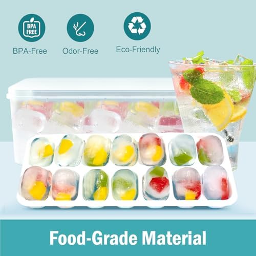 Ice Cube Trays for Freezer Ice tray - Easy to Release Silicone Ice Trays with Spill-Resistant Lids, Reusable Ice Cubes,Stackable and BPA-Free, Perfect for Cocktails, Baby Food, and Iced Coffee