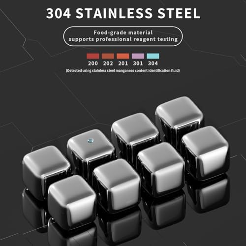 ShanSon Wine Chillers Metal Ice Cube 8 PCS Stainless Steel Whiskey Stones Reusable Whiskey Rocks Beverage Chilling Stones for Scotch and Bourbon Drinking Gifts Set for Men Dad Husband,Silver