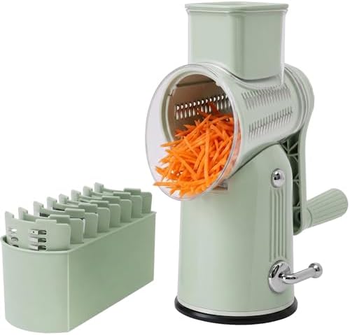 5 in 1 Rotary Cheese Grater with Hand Crank,Cheese Shredder(Green)