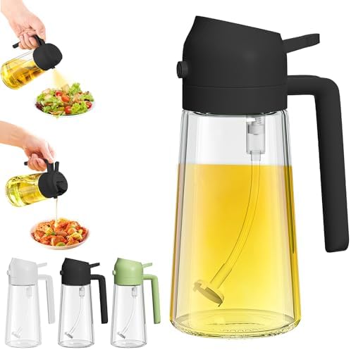Generic 2 in 1 Glass Oil Sprayer & Dispenser 2024 New Upgrade Large Olive Oil Dispenser for Kitchen Cooking, Glass Oil Dispenser Spray Bottle for Home (Black, 470ml)