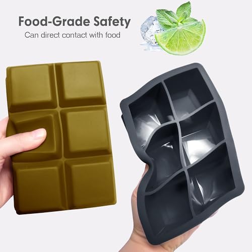 Excnorm Silicone Ice Cube Trays, 2‑Pack Large Square Molds with Lid
