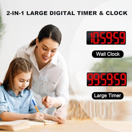 TXL 17.2" Bluetooth Digital Wall Clock with Seconds, Large Countdown Timer for Classroom Home Gym Kitchen Office, Alarm Clock with Remote Control, 4 Dimmable Brightness, Auto DST (Red)