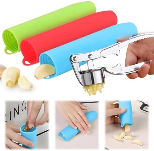 Manual Garlic Press Kitchen Large Garlic Peeler Garlic Muddler Household Garlic Pounder Garlic Press Garlic Peeler for Fine and Coarse Mince Garlic Press,Garlic Mincer, Garlic Crusher (SET B)