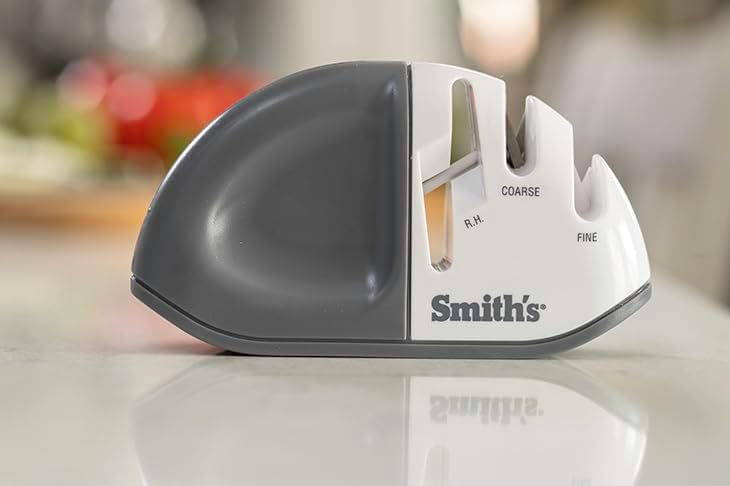 Smith's 51003 Diamond Edge Grip™ MAX 2-Stage Sharpener – White - Compact - Non-Slip Base - Patented V Grip – Sharpen Knives & Scissors - Diamond & Ceramic Sharpeners
