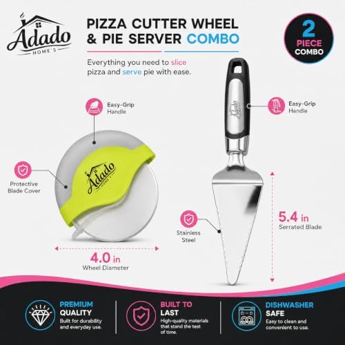 Pizza Cutter Wheel and Pizza Slice Server Combo Set, Stainless Steel with Ergonomic Non-Slip Handle Pizza Spatula, Pie & Cake Server, Dishwasher Safe, Kitchen Tools and Gadgets, Kitchen Essentials