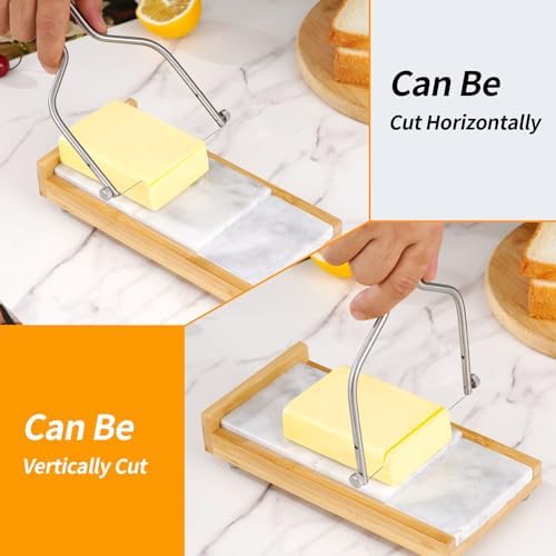 Cheese Slicer Cheese Cutter with 4 Replacement Wires,High & Low Marble Cutting Table Top,with cutting Wire replacement device,for Block Cheeses, Butter, Sausage etc.(White)