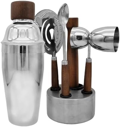 6 PCS Bar Tool Set Kitchen Stainless Steel Bartender Kit with Muddler,Double Jigger,Shaker,Spoon,Strainer Whisky Drink Mixing Essentials for Home Bar Party Celebration Hotel Tenders Set