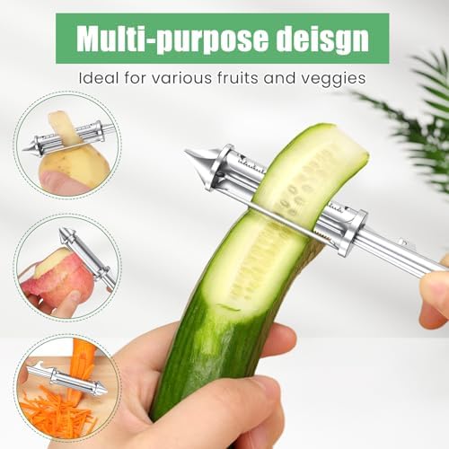 Universal Potato Peeler for Kitchen, 3 in 1 Peeler/Julienne Slicer/Bottle Opener, Sharp Vegetable and Fruit Peeler with Swivel Blade and Ergonomic Handle, Zinc Alloy