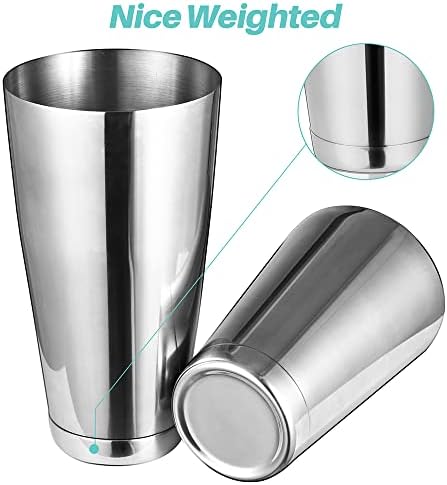 Etens Cocktail Shaker Tins Set Stainless Steel, Pro Bar Style Boston Shakers Bartending, Two Piece Martini Shaker Cup Drink Mixer for Bartender – Silver Bar Tools Weighted Metal Shaking Tin