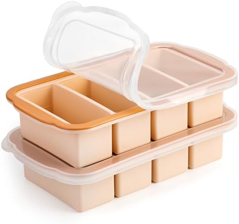 Aichoof 1 Cup Extra Large Silicone Ice Cube Freezing Trays with Silicone lid for soup saver, Freezer Container for broth,sauce, butter -makes 1cup ice Cube(2 PACK) (Rose, 2 PACK)