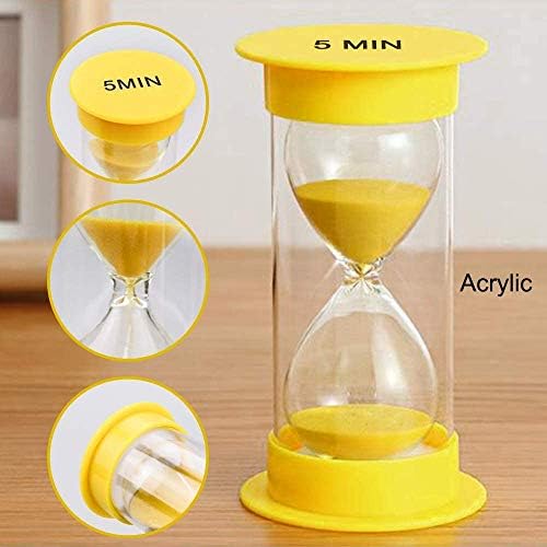 EMDMAK Sand Timer, Acrylic Hourglass Colorful Sandglass Timer 1 min/2 mins/3 mins/5 mins/10 mins/15 mins Sand Clock Timer for Games Classroom Home Office(Pack of 6)