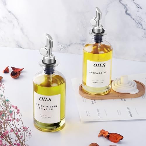 Olive Oil Dispenser,11.8oz Oil Bottle with Bamboo Tray | Set of 2