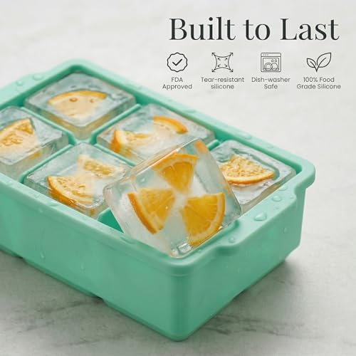 KitchFort® Large Silicone Ice Cube Tray (2-Pack) - 2" Big Ice Mold with Lid