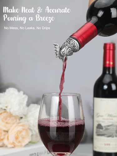 Animal Wine Pourer Spout, Drip Free Bottle Pourer & Stopper for Wine and Liquor Bottles, Funny Gift for Men, Dad, Hostess and Housewarming, Bar Cart Accessory for Holiday Party Decor, Multiple Animal