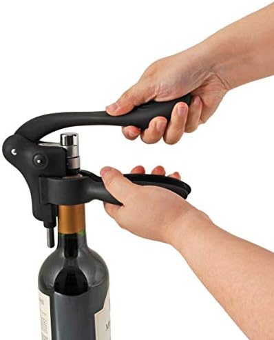 True Virtuoso Easy Lever Corkscrew Wine Opener Manual, Stainless Steel Corkscrew Wine Opener with Foil Cutter and Ergonomic Soft Touch Handle, Black