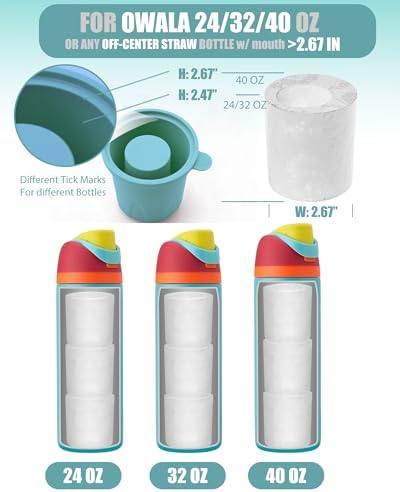 Ice Molds for Owala 24-40oz, Set of 3, Food-Grade Soft Silicone, No White Residue, Easy to Release, Straw Placement Compatible with Owala FreeSip, Keeps Drinks Cold Longer (Light Blue)