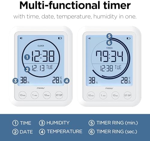 mooas Timer Ring Visual Multi Clock Timer, Bathroom, Shower, Waterproof