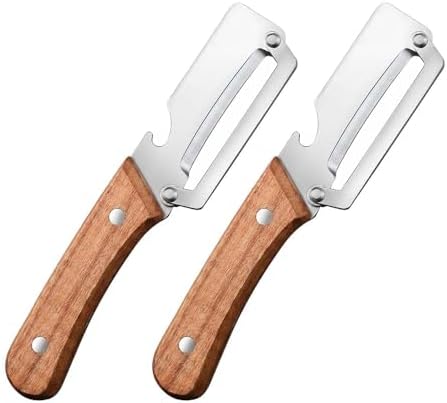 Multi-Functional Vegetable Peeler with Julienne Slicer & Bottle Opener, Stainless Steel Blade & Wooden Handle, Ergonomic Kitchen Tool for Peeling, Slicing & Shredding Fruits & Veggies (Style-A, 2PCS)