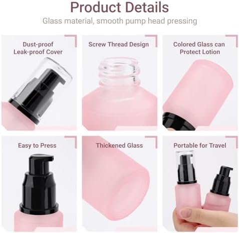 Segbeauty 1oz Frosted Glass Travel Bottles for Toiletries, Pack of 3 Refillable Travel Lotion Bottle, Pink Makeup Pump Dispenser Cream Lotion Containers, 30ml Leak Proof Cosmetic Bottles for Women
