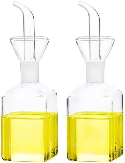 Olive Oil bottle, Olive Oil Dispenser, Olive Oil Vinegar Cruet, Cooking Wine Cotainer Salad Dressing Glass Oil Bottle, Vinaigrette Oil Dispenser for Kitchen or BBQ(4.2oz, Set of 2)