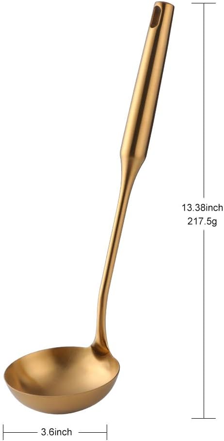 Soup Ladle,13.38inch Gold 18/8(304) Stainless steel Long Handle Cooking Utensil by BUY THINGS!