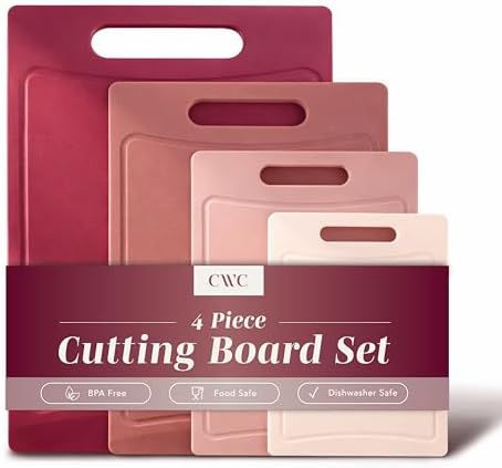 COOK WITH COLOR Non-Slip Cutting Board Set – Kitchen Essentials with Easy Grip Handle for Meat, Veggies, and Fruits, 4 Cutting Boards, Rose