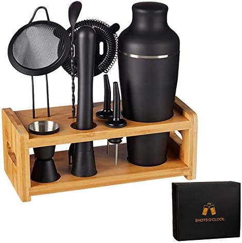 9-Piece Cocktail Shaker Bartender Kit with Stand, Matte Black Bar Tools