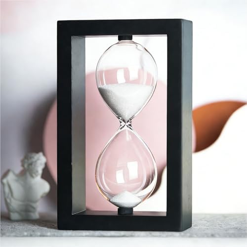 SAMLONG Hourglass 60 Minute Decorative Sand Timer, Wooden White Sand Clock