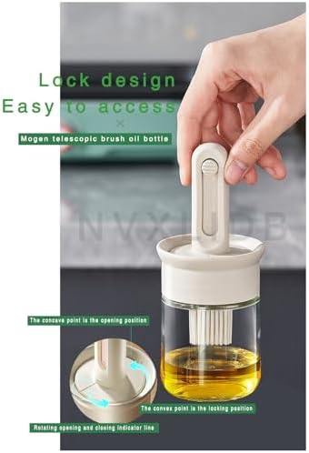 Sauce and Oil Bottle with Adjustable Oil Brush, Glass Sauce Dispenser for Kitchen Cooking or Grilling, 5 oz (150 ml) (White 1pc)