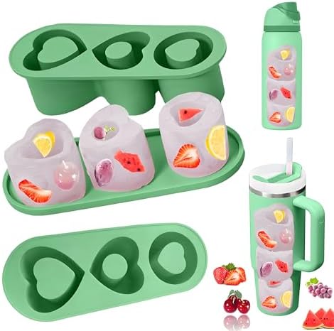 Ice Cube Trays for Stanley Cup 20 30 40 OZ Tumbler Ice Mold Heart Shape Silicone Ice Cube Tray with Lid, Stanley Ice Mold and Maker Ice Cube for Cocktails, Whisky, Juice (20-30 OZ, Green)