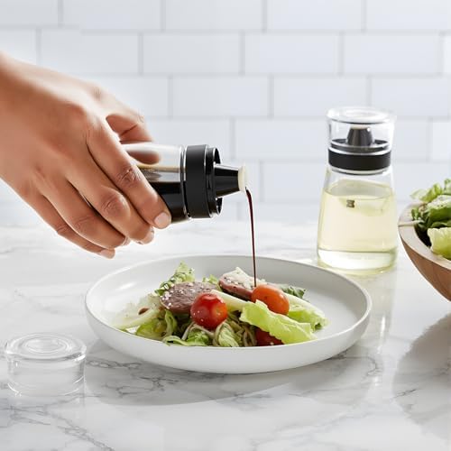 2 Pcs Oil and Vinegar Dispenser Set, 5.4 oz Olive Oil Bottle with No Drip Top, Glass Salad Dressing Cruet Bottles Soy Sauce Dispenser Leakproof Container for Kitchen Cooking Dressing